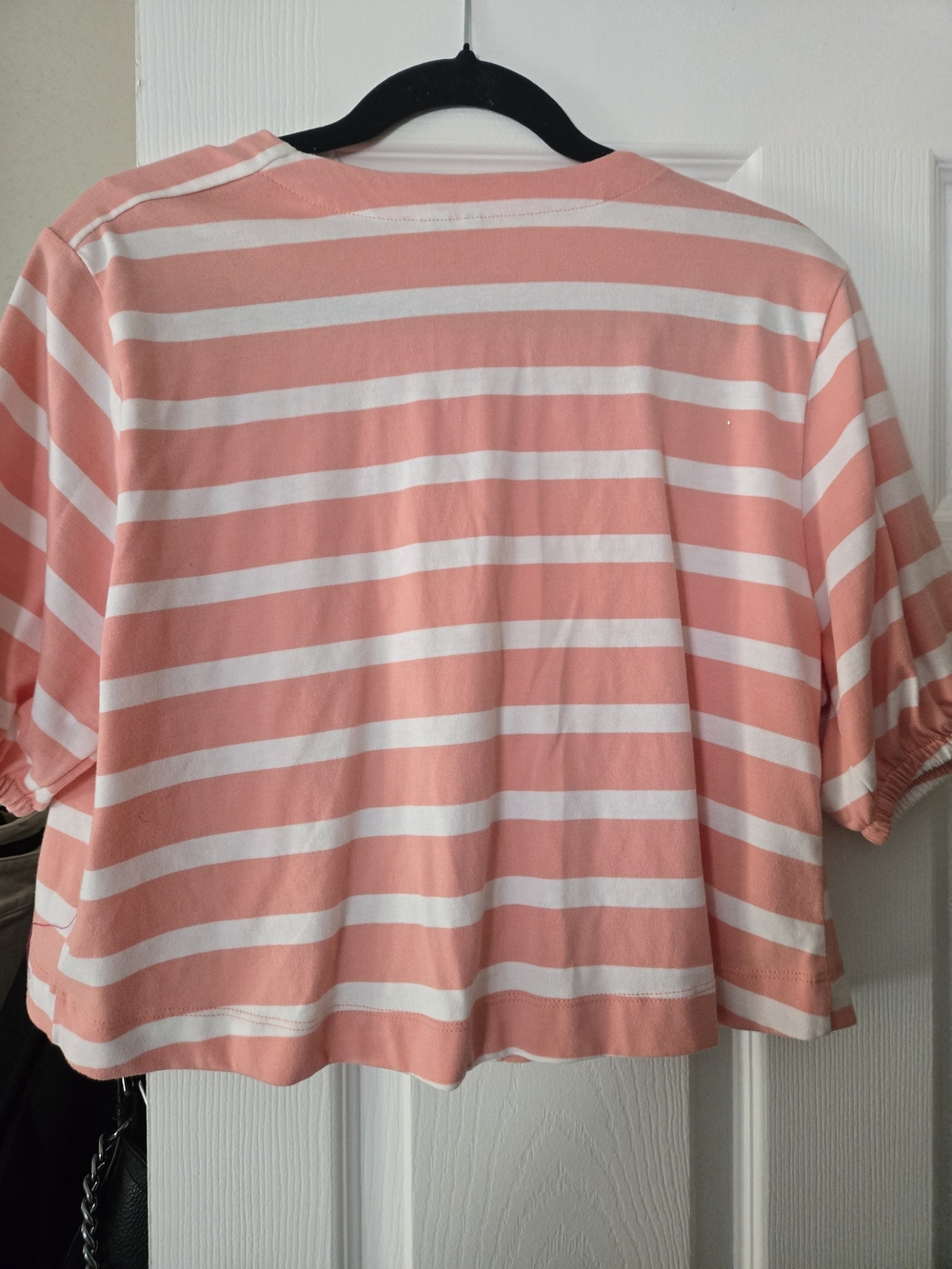 Cato Coral and White Striped Short Sleeve Crop Tee